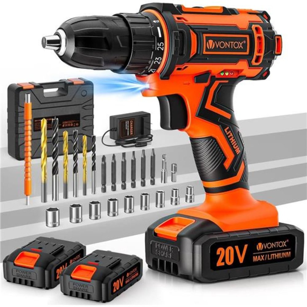 Drill Set,20V Cordless Drill with 2Batteries 2.0AH&Fast Charger,Home Power Drill
